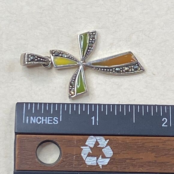 Vtg Marsala Sterling Silver Marcasite Cross Pendant Signed - Picture 5 of 5